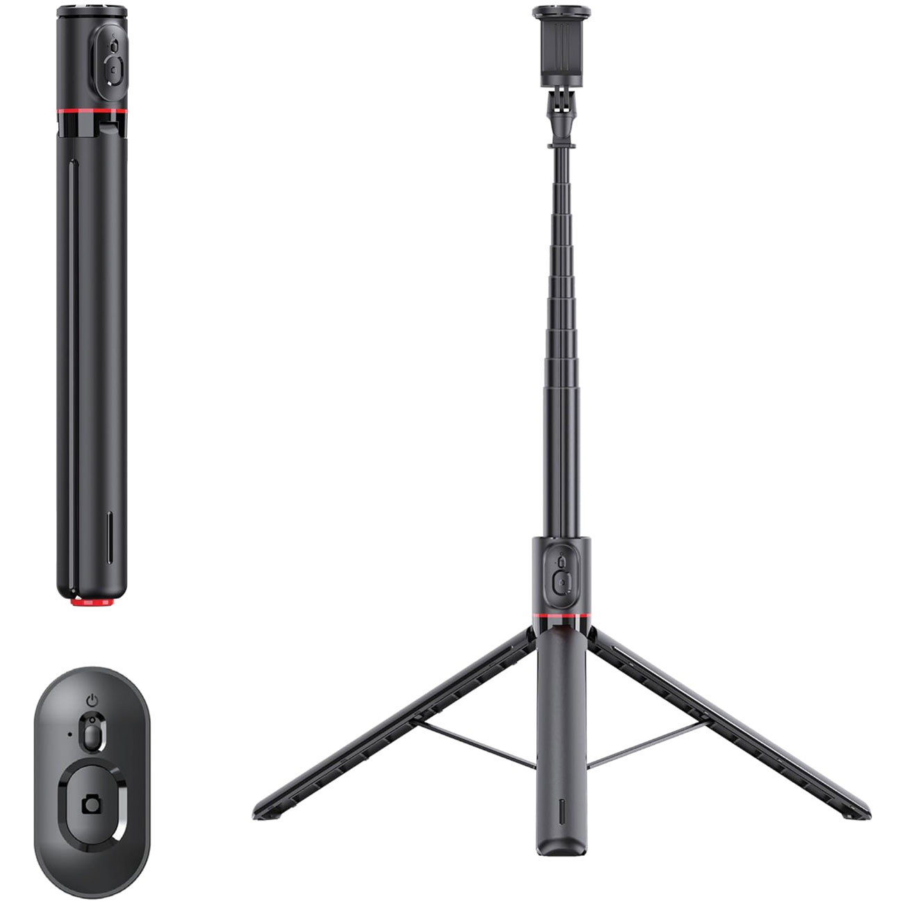 مونوپاد سهپایه گرین لاین مدل GL-ST1، جمعشو، با ریموت بلوتوثی و قابلیت تنظیم ارتفاع تا 1.77 متر.