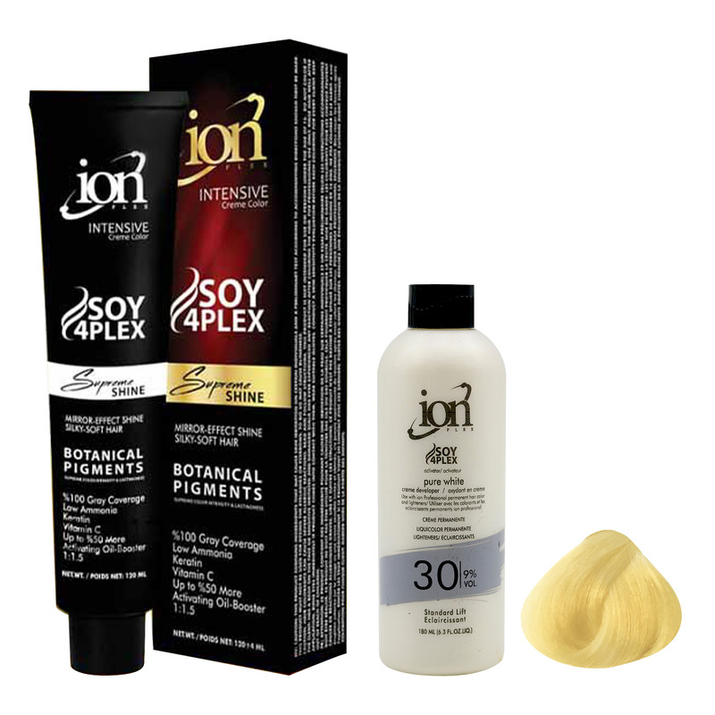 رنگ مو آیون شماره 11.3 حجم 120 میلی لیتر رنگ بلوند پلاتینه طلایی روشن به همراه اکسیدان آیون مدل 30vol نه درصدی حجم 18...