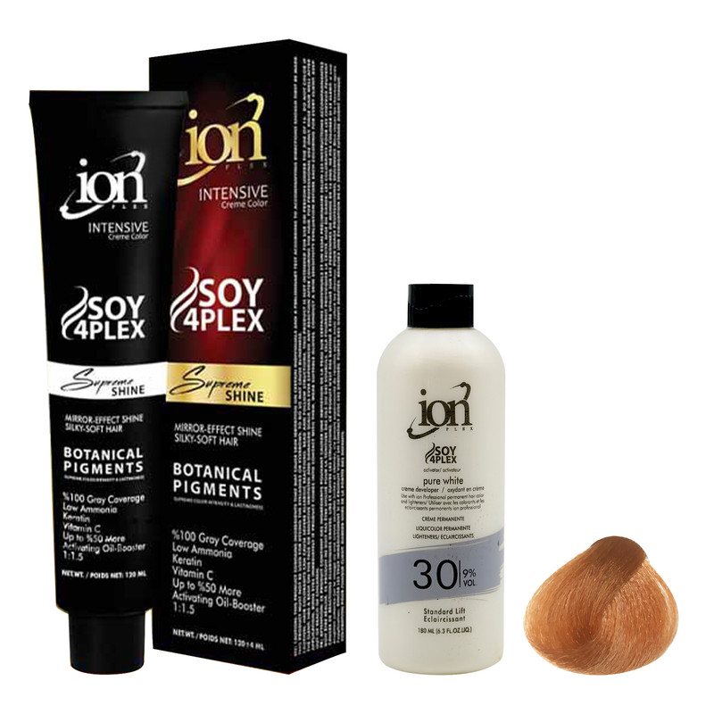 رنگ مو آیون شماره 7.75 حجم 120 میلی لیتر رنگ بلوند فندقی متوسط به همراه اکسیدان آیون مدل 30vol نه درصدی حجم 180 میلی ...