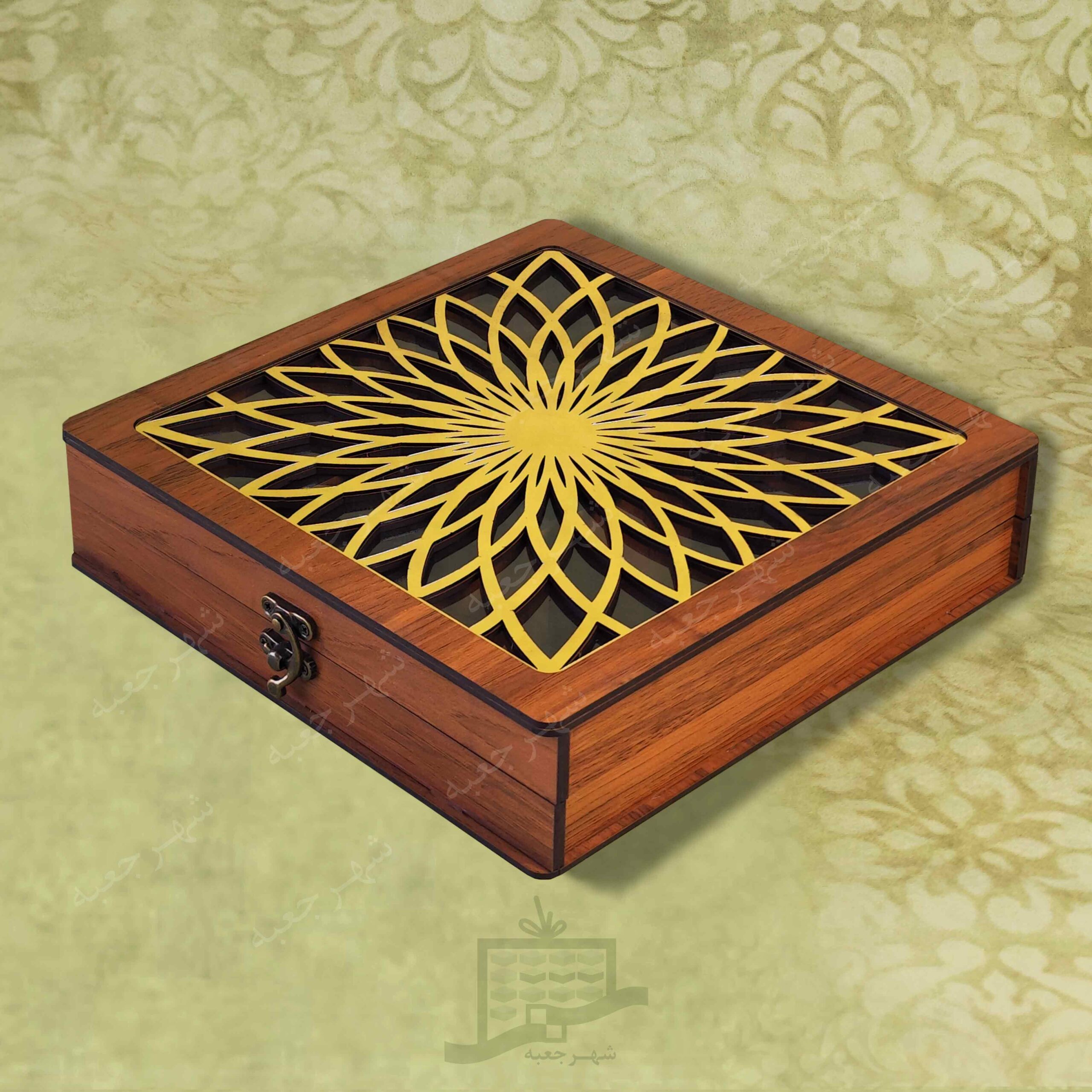 جعبه لیزری (طرح آفتابگردان1)-آجیل و خشکبار،دمنوش،شکلات،میوه خشک،کادو و هدیه