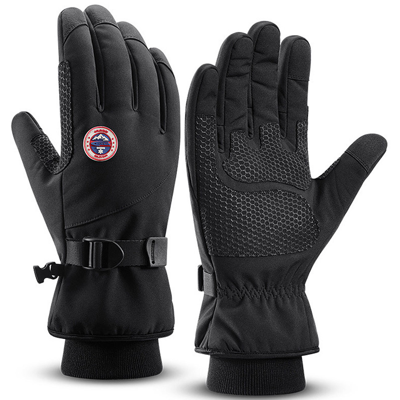 Golovejoy DB69 black ski gloves with waterproof, windproof, and touch-screen compatible features.