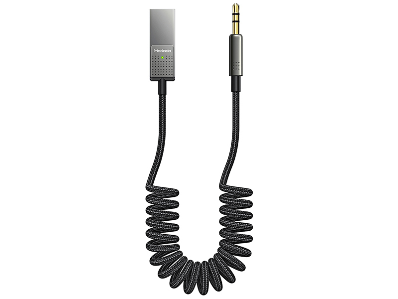 Mcdodo CA-8700 Bluetooth receiver with anti-tangle spring cable and 3.5mm gold-plated jack.
