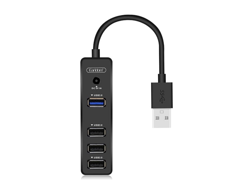 هاب 4 پورت ارلدام ET-HUB07 با 3 پورت USB 2.0 و 1 پورت USB 3.0، طراحی زیبا و سرعت بالا.