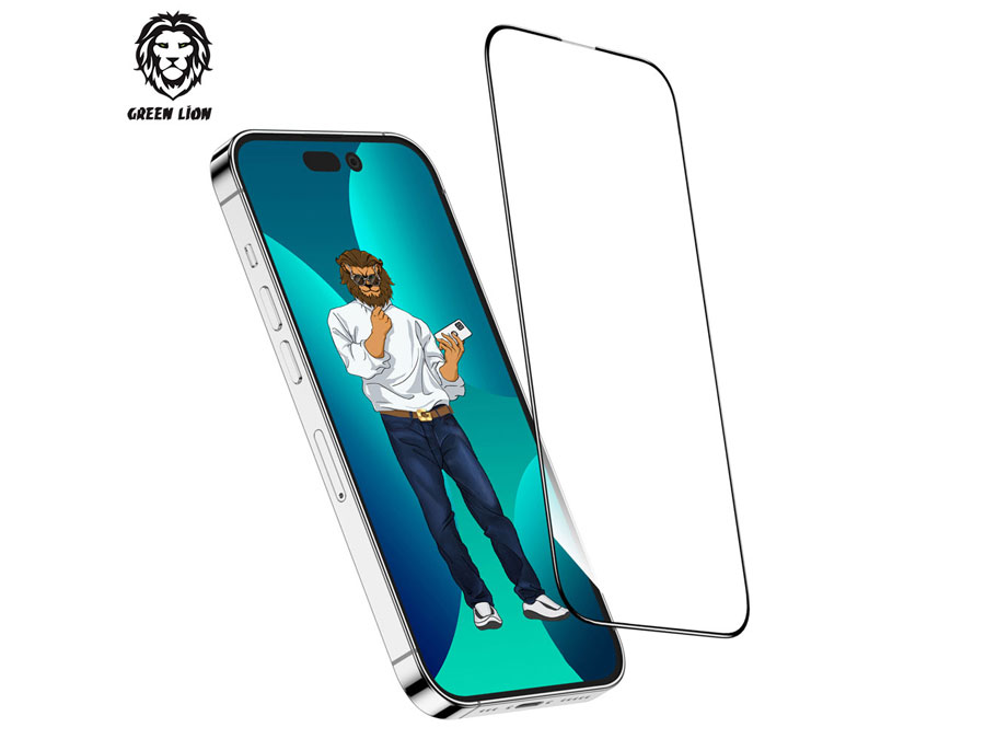 گلس تمام شیشه ای گرین لاین مدل GN9HSGL14PM برای آیفون 14 پرومکس، شفاف و ضد لک با محافظت کامل از صفحه نمایش.