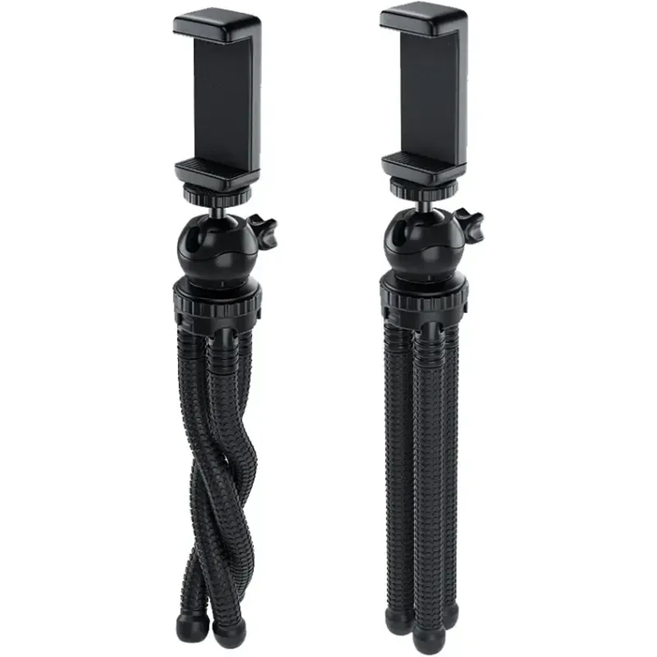 دو سه پایه موبایل و دوربین گرین لاین مدل GTP-200 منعطف با پایههای قابل تنظیم برای عکاسی و فیلمبرداری.