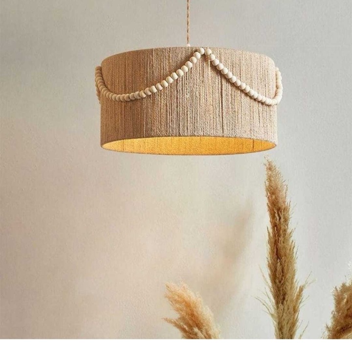 لوستر بوهو دست ساز مکرومه به همراه مهره های چوبی پرداخت 2 مرحله یی