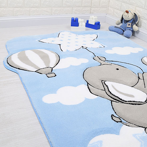 فرش زرباف سه بعدی پرزبلند طرح دامبو زمینه آبی (شگی)