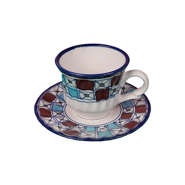 ست فنجان و نعلبکی سرامیکی مدل سنتی شطرنجی