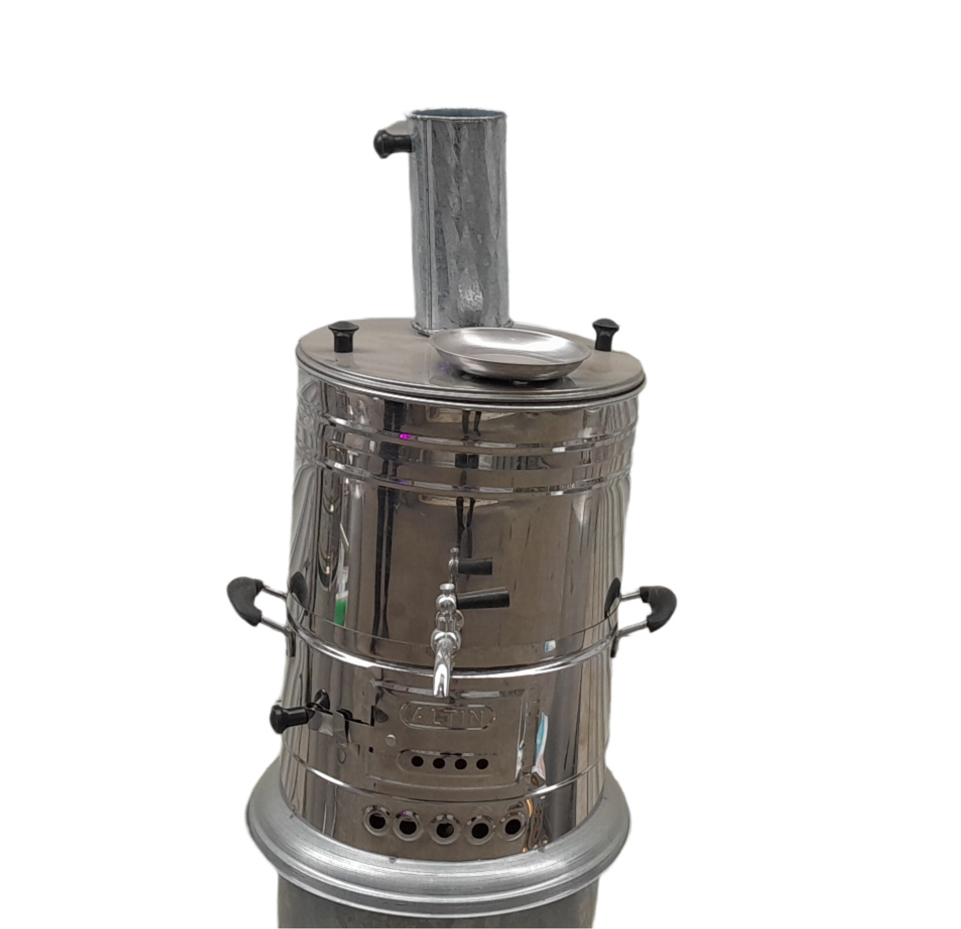 سماور ذغالی 8 لیتری استیل 3 تیکه هیزومی با ذغال