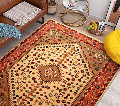 فرش ستاره کویر یزد کلکسیون شاهسون کد SH-b008-5003 زمینه کرم (غیربرجسته)