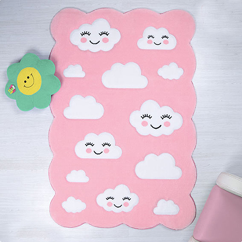 فرش زرباف سه بعدی پرزبلند طرح آسمون زمینه صورتی (شگی)