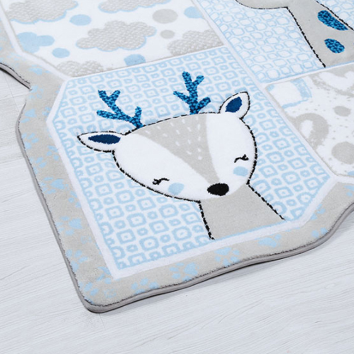 فرش زرباف سه بعدی پرزبلند طرح هپی زو زمینه آبی (شگی)