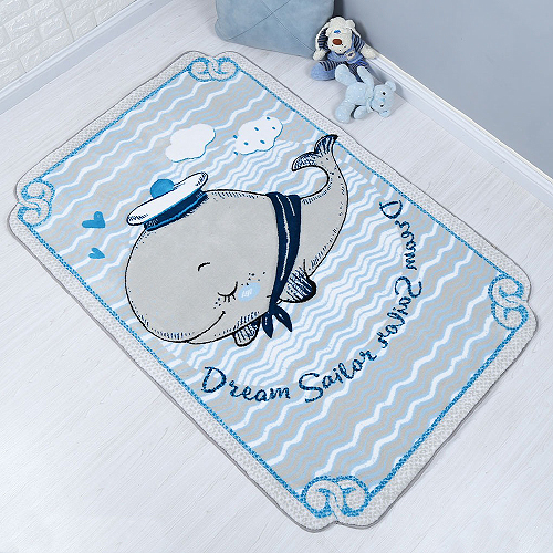 فرش زرباف سه بعدی پرزبلند طرح نهنگ زمینه آبی (شگی)