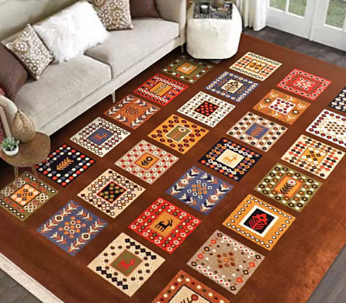 فرش ستاره کویر یزد کلکسیون شاهسون کد SH-B072-8888 زمینه شکلاتی (غیربرجسته)