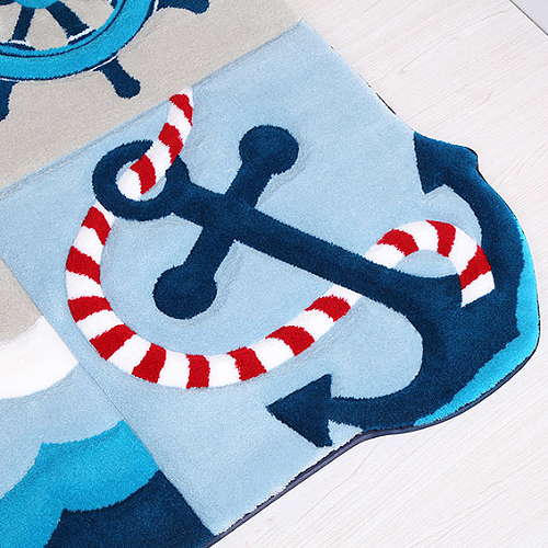 فرش زرباف سه بعدی پرزبلند طرح ملوانی زمینه آبی (شگی)