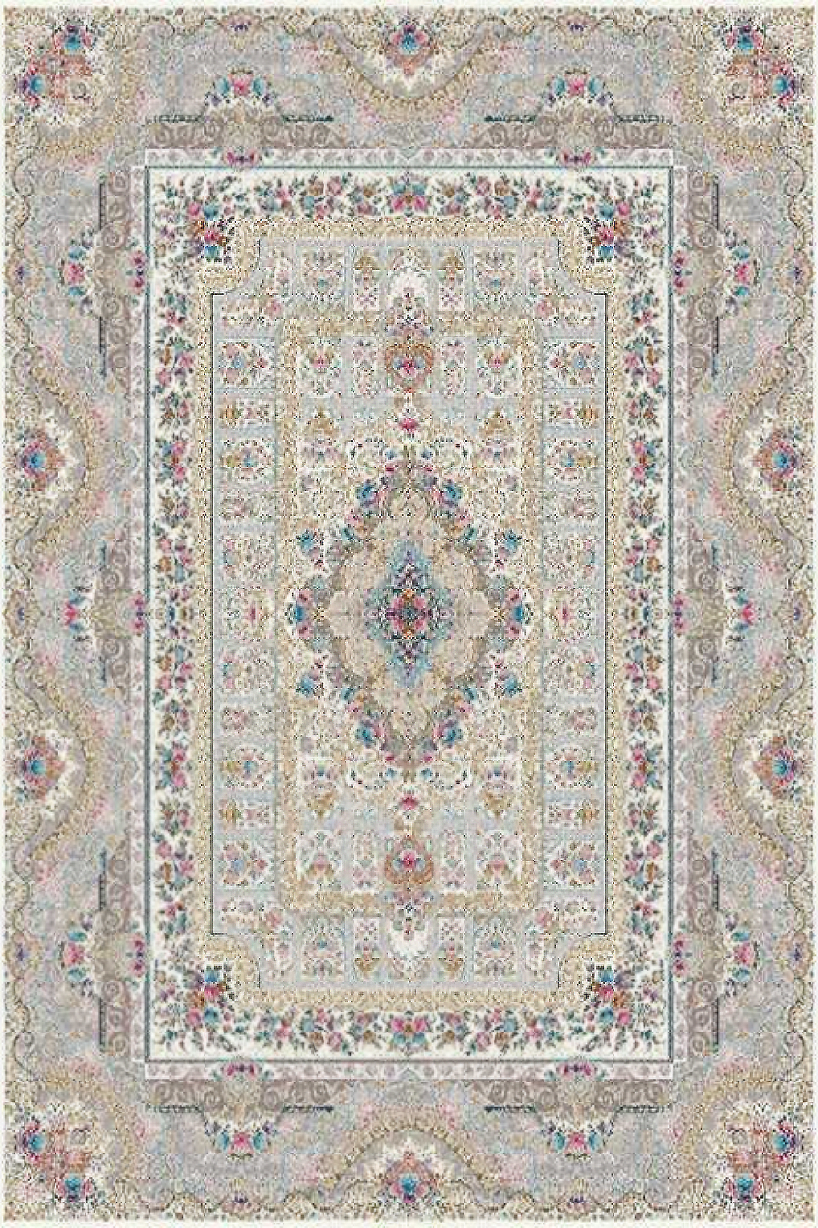 فرش ستاره کویر یزد 1000 شانه کلکسیون نقش جهان کد E42 زمینه 2003 (برجسته)