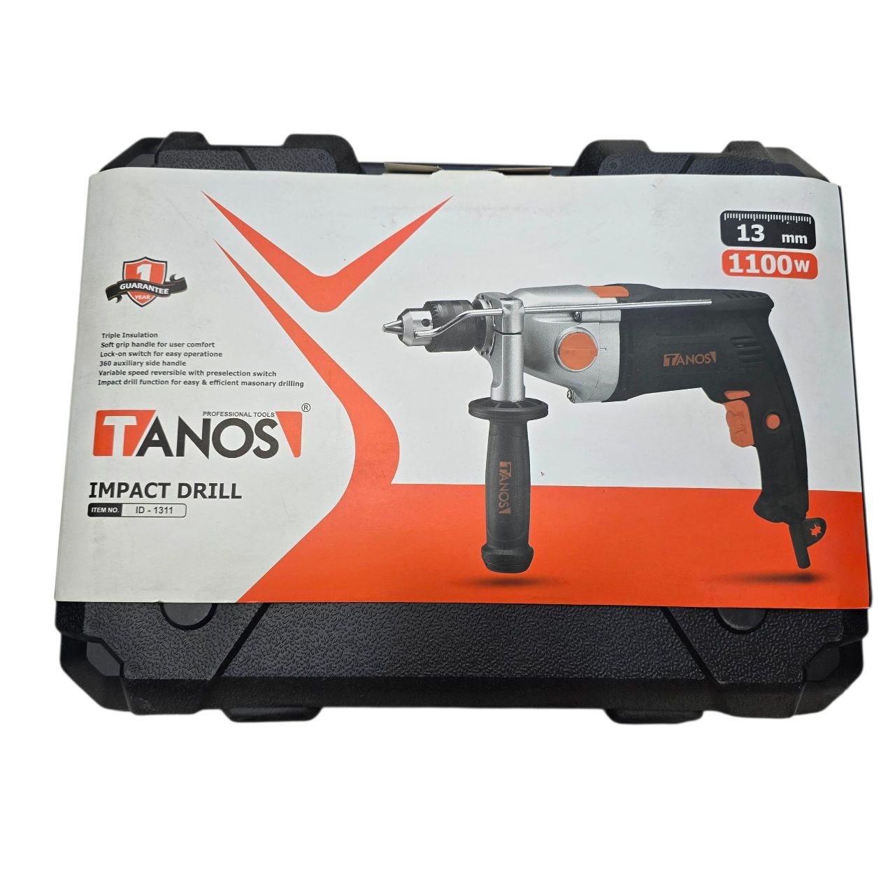 دریل چکشی 13 میلی‌متر  دو دور  گیربکسی 1100 وات دیمر دار کد ID_1311 تانوس پس کرایه