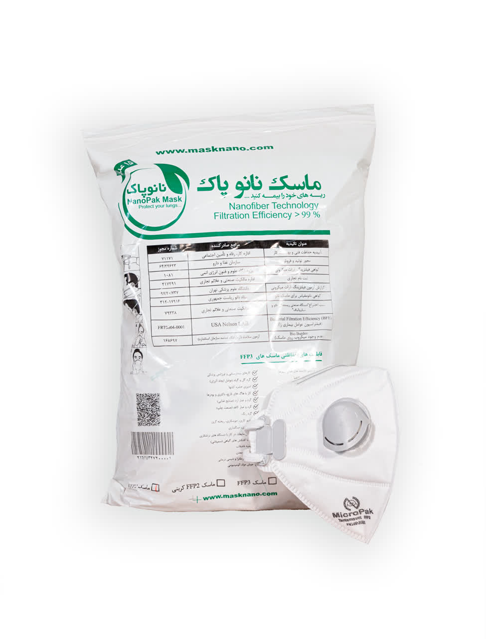 ماسک تنفسی نانوپاک مدل FFP2
