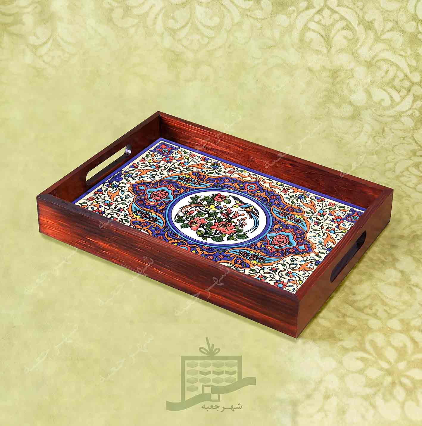 سینی چوبی (طرح A3.2.32)- پذیرایی لاکچری، ضد آب، سنتی، تنقلات، سرو، کاشی