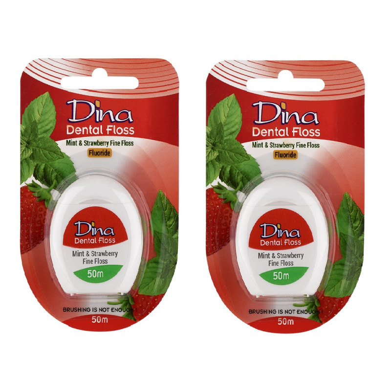 Orginal نخ دندان دینا مدل نعنا توت فرنگی فلوراید بسته 2 عددی