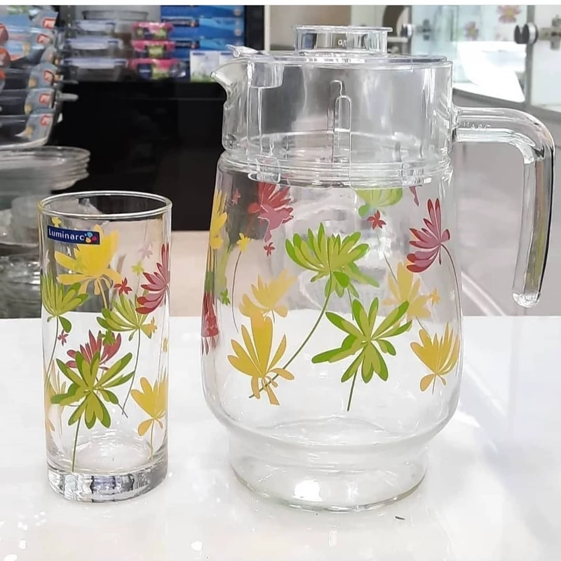 پارچ و لیوان لومینارک فرانسه مدل کریزی فلاور