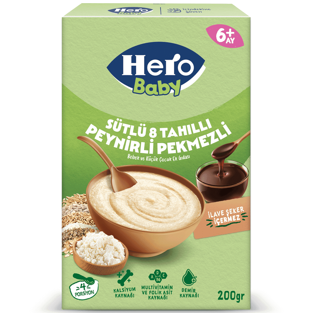 سرلاک هروبیبی 8 غله پنیر و شیره انگور با شیر 200 گرم Hero Baby