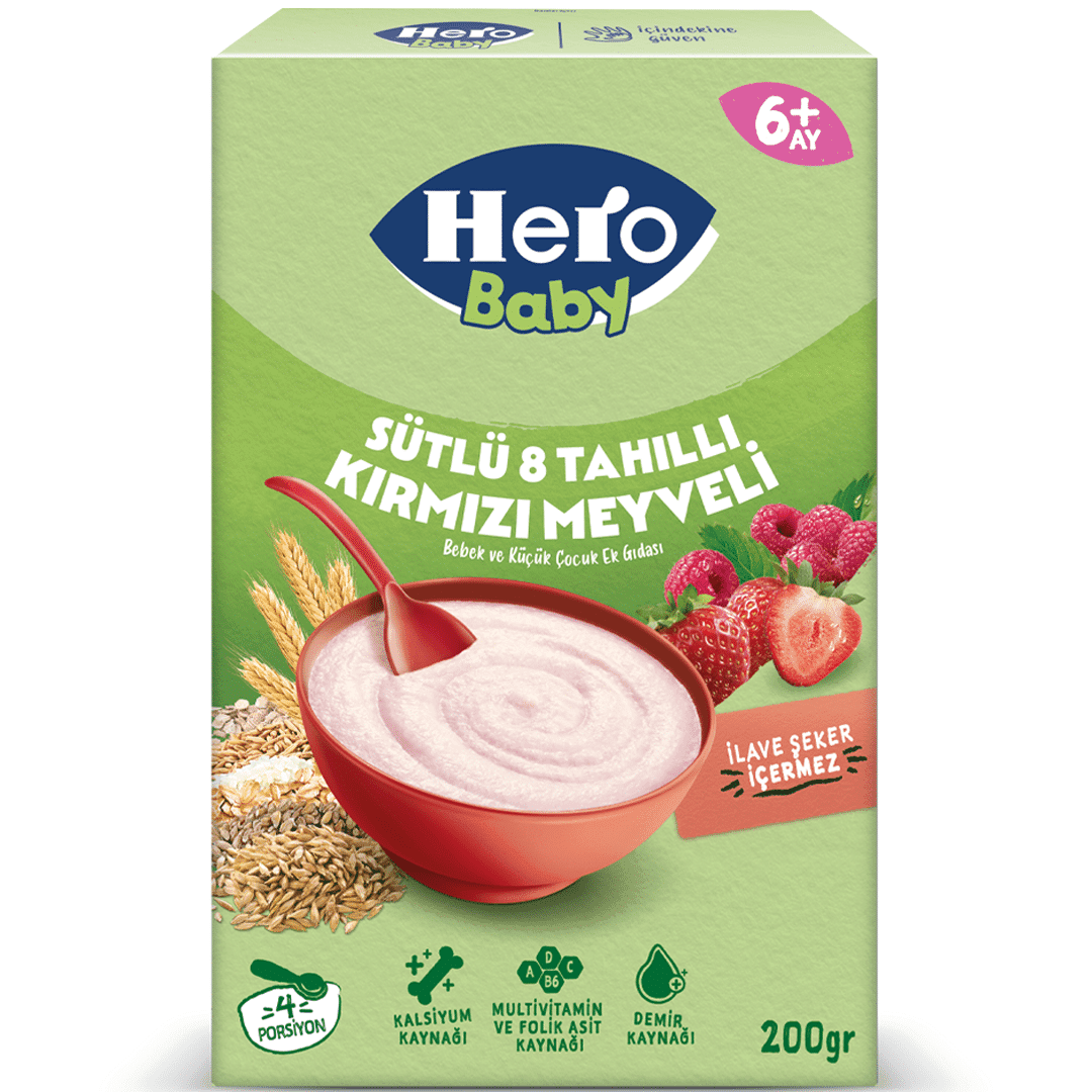 سرلاک هروبیبی 8 غله توت فرنگی تمشک با شیر 200 گرم Hero Baby