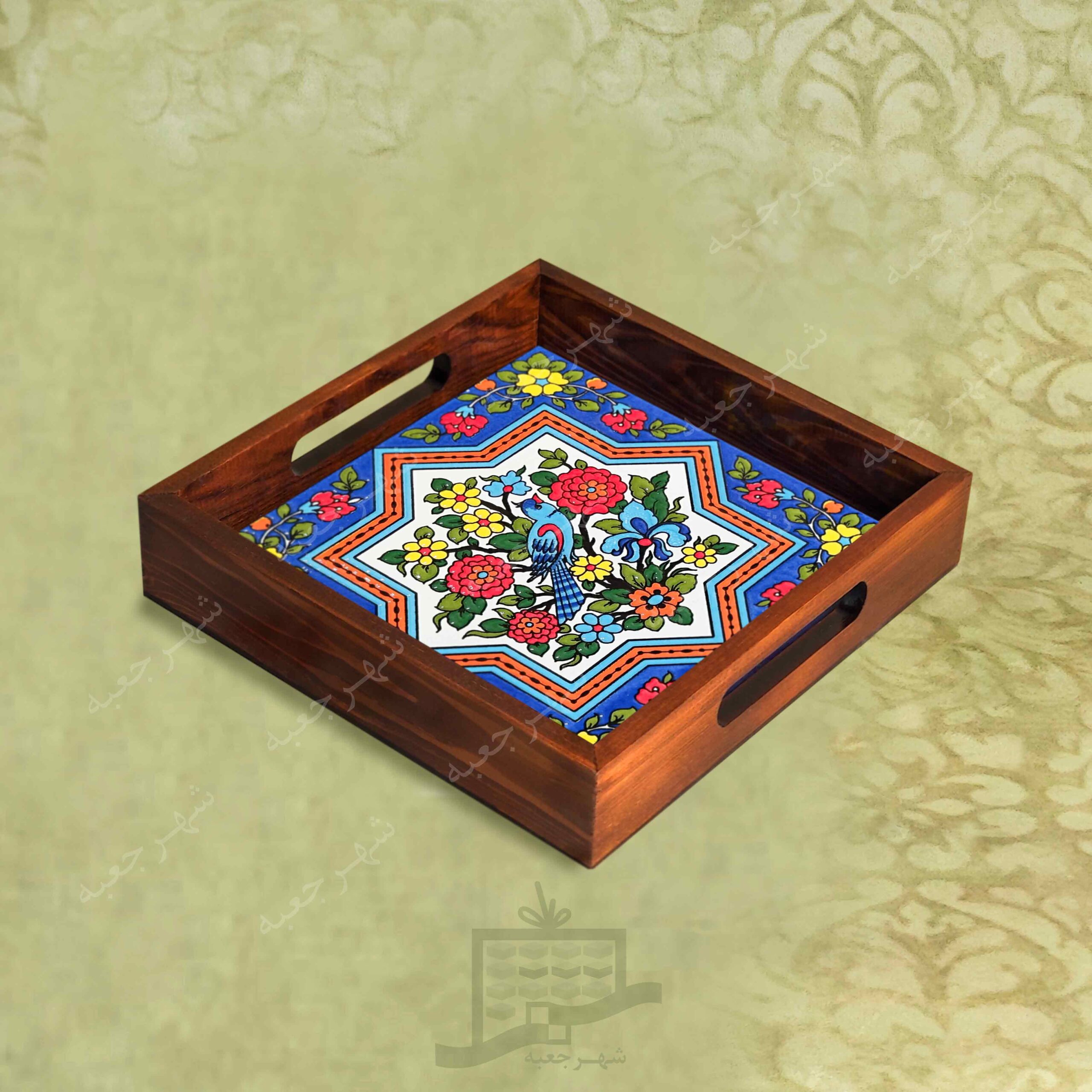 سینی چوبی (طرح A8.2.20) - پذیرایی لاکچری، ضد آب، سنتی، تنقلات، سرو، کاشی