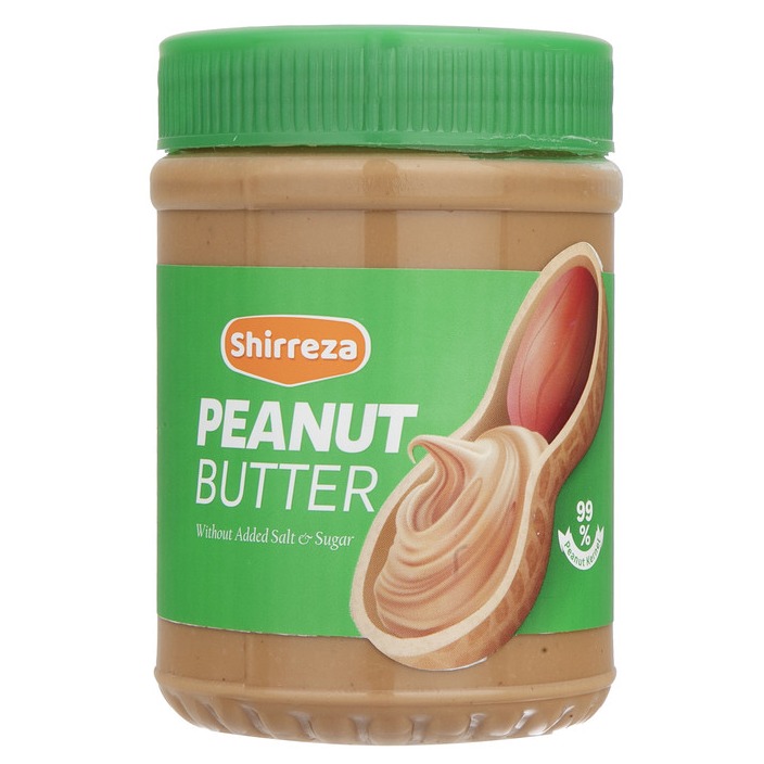 کره بادام زمینی بدون نمک و شکر افزوده شیررضا 450 گرمی