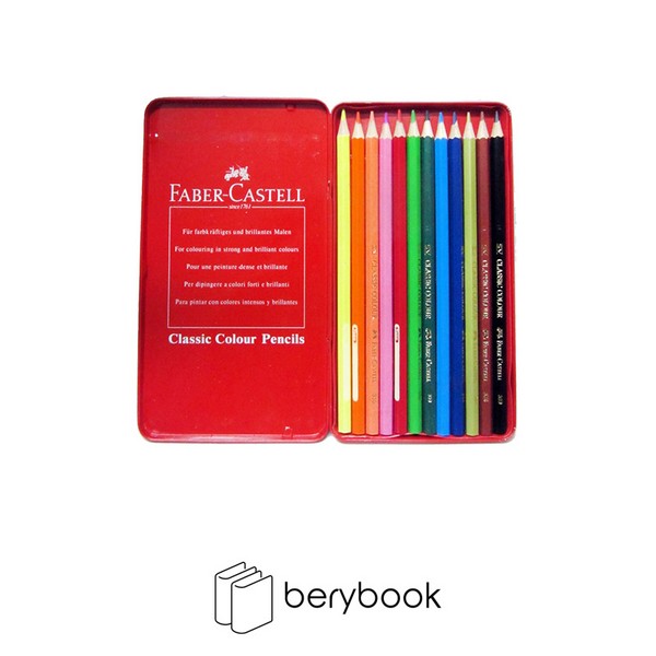 faber-castell / مداد رنگی / 12 رنگ / جعبه فلزی / قرمز رنگ / 115844