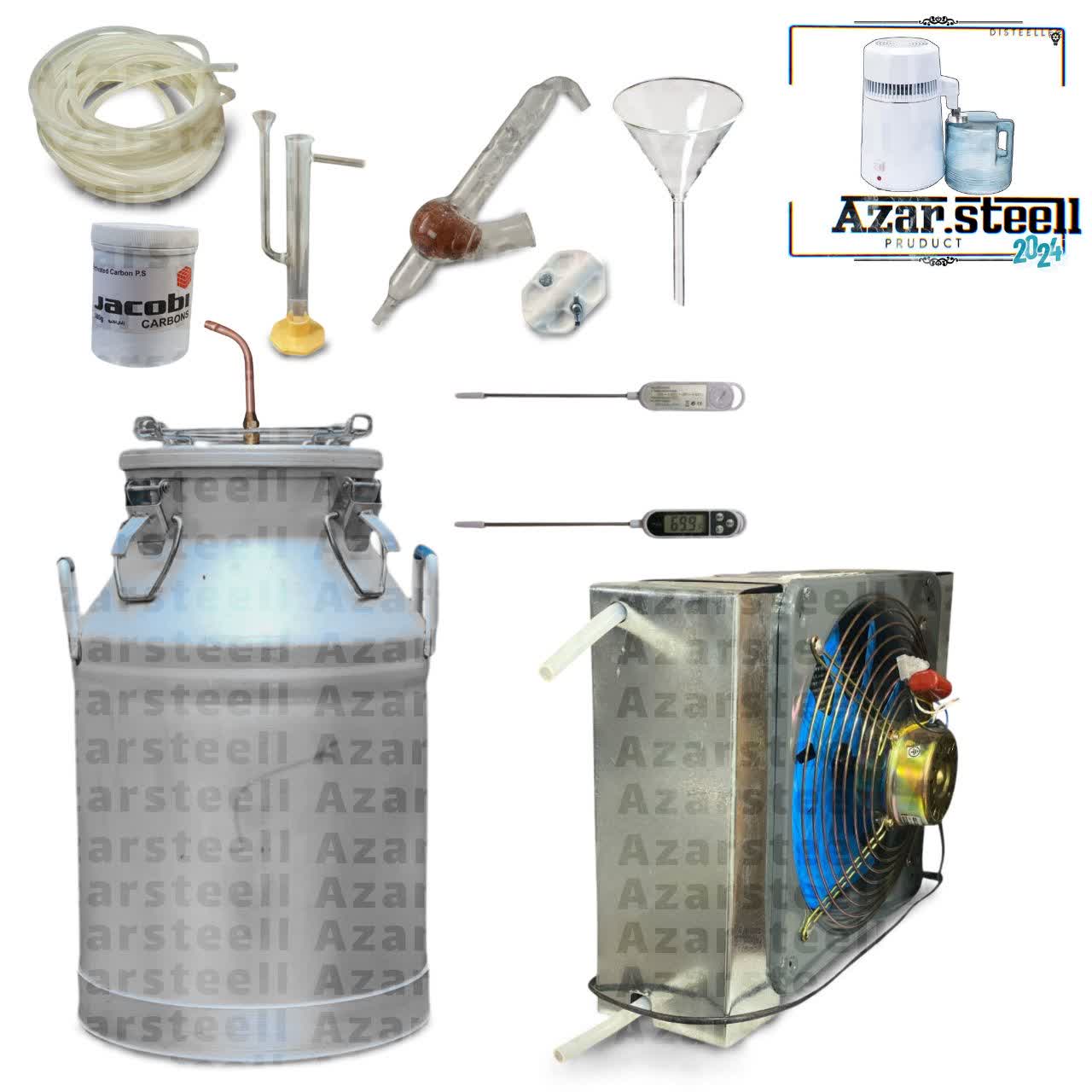 پک کامل دستگاه عرقگیر گلابگیر تقطیر برقی کندانسور لوله شیشه ای پیرکس سردکن