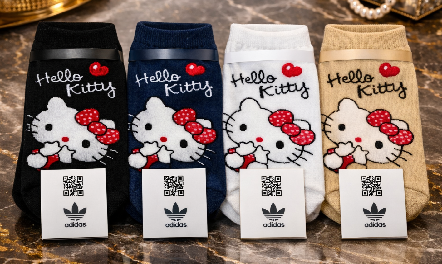 تولیدی جوراب مچی فانتزی زنانه و دخترانه طرح kittyنخی 12 جفتی برند Adidas