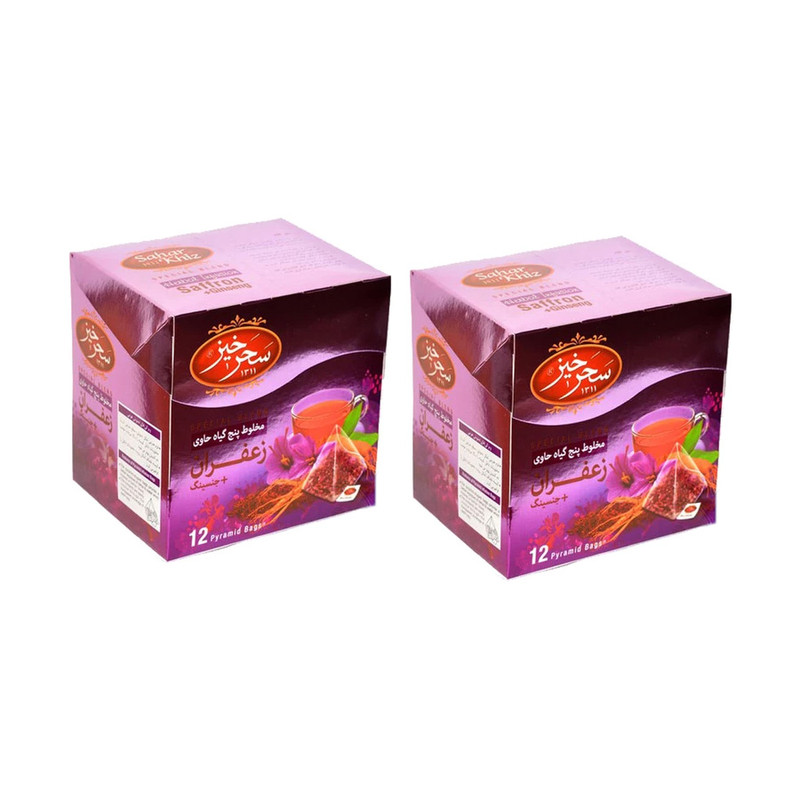 دمنوش کیسه ای هرمی زعفران جنسینگ سحرخیز بسته 2 عددی