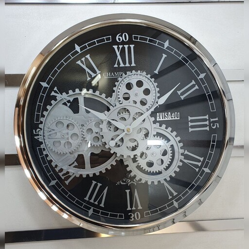 ساعت دیواری آویسا کد 4010چرخ دنده متحرک سایز45رنگهای سفید طوسی مشکی قهوهای 