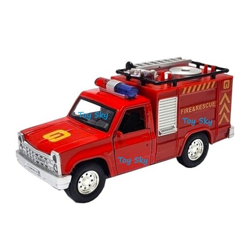 اسباب بازی - ماکت - ماشین فلزی - وانت نیسان زامیاد (آتشنشانی) - عقبکش و موزیکال و چراغدار - دو درب بازشو