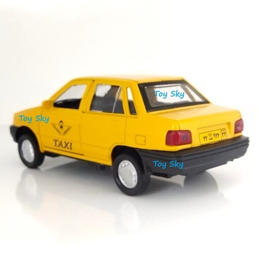 اسباب بازی - ماکت - ماشین فلزی - پراید صبا تاکسی - Pride Saba Taxi - مقیاس 1.32 - عقبکش - رنگ زرد