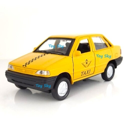 اسباب بازی - ماکت - ماشین فلزی - پراید صبا تاکسی - Pride Saba Taxi - مقیاس 1.32 - عقبکش - رنگ زرد