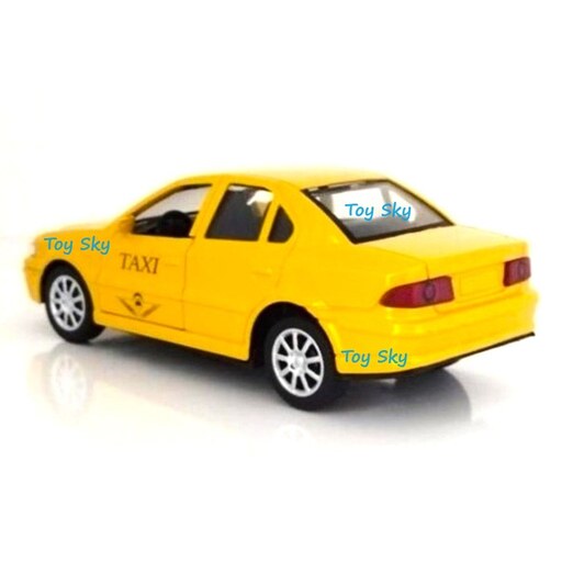 اسباب بازی - ماکت - ماشین فلزی - سمند LX تاکسی - Samand LX Taxi - مقیاس 1.32 - عقبکش و دو درب بازشو - رنگ زرد
