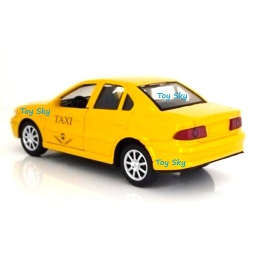 اسباب بازی ماکت ماشین فلزی - سمند LX تاکسی (Samand LX Taxi) - مقیاس 1.32 - عقبکش - دو درب بازشو - رنگ زرد