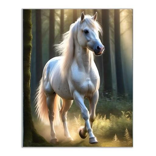 تابلو شاسی طرح اسب سفید سبک نقاشی دیجیتال آرت