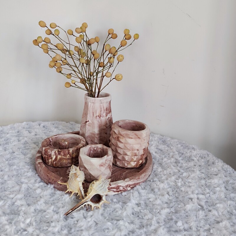 گلدان گل دستساز سنگ مصنوعی (جا عودی ،جا شمعی) ست کامل 