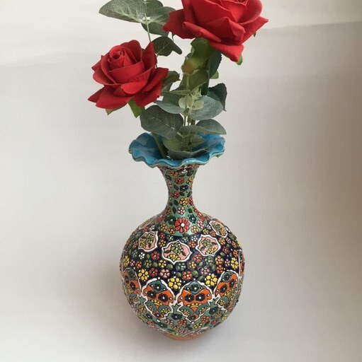 گلدان مینا کاری سفالی رنگی سرامیک عیدی لبه هلالی خوش رنگ سایز بندی