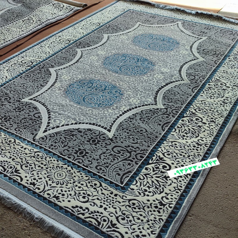 فرش مدل فانتزی یک و نیم متری کد210 رنگ طوسی آبی
