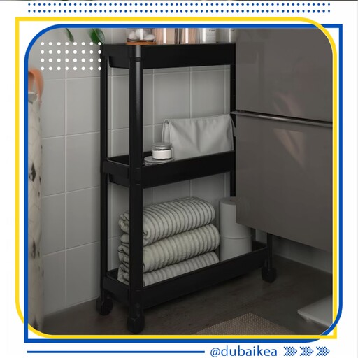 ترولی ایکیا مشکی و سفید مدل VESKEN IKEA ابعاد 54x18x71cm چرخدار و کاملا ضدآب