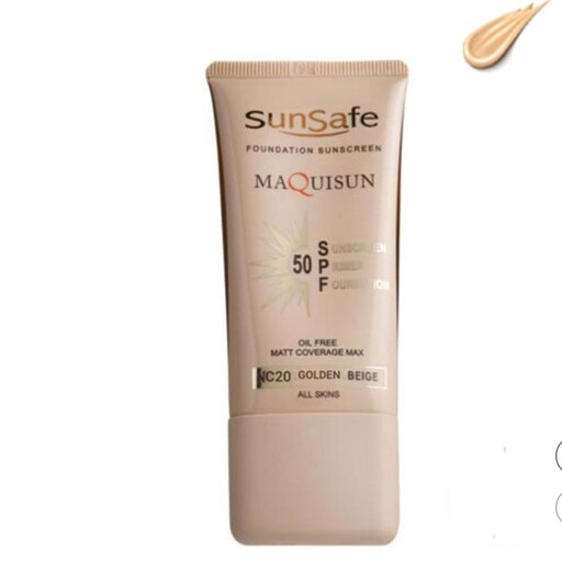 ضد آفتاب سان سیف کرم پودری و پرایمری مکیسان با SPF50 رنگی بژ طلایی 