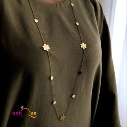 گردنبند بلند رو لباسی استیل طلایی گل