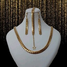 ست گردنبند و دستبند و گوشواره بدل کارتیر مشابه طلا رنگ ثابت پرطرفدار و جذاب و بسیار شبیه اصل
