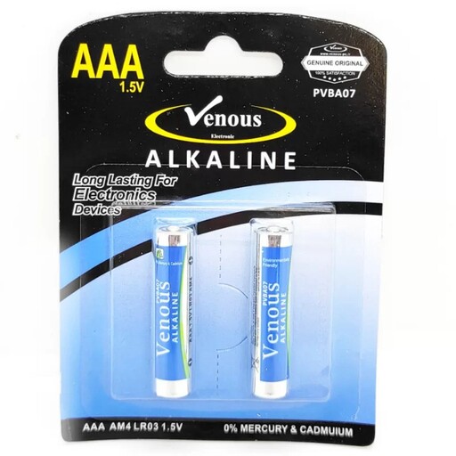 باتری نیم قلمی ونوس (جفتی) آلکالاین AAA کیفیت بالا پلمپ شرکتی