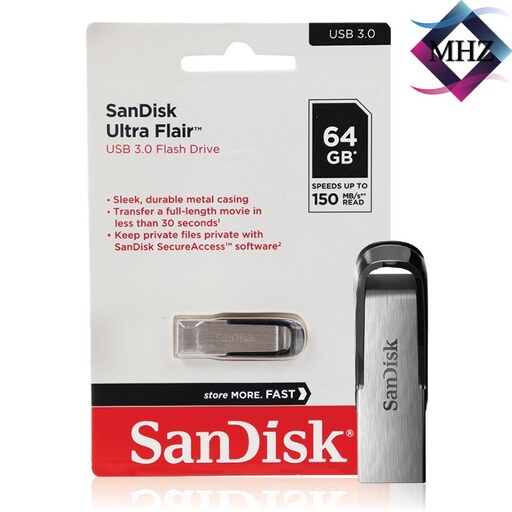 فلش مموری سن دیسک SANDISK مدل ULTRA FLAIR ظرفیت 64GB گیگابایت