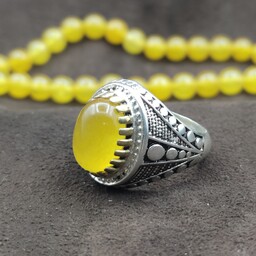 707-انگشتر نقره با سنگ عقیق زرد (همراه با دعای شرف الشمس )- w13.1